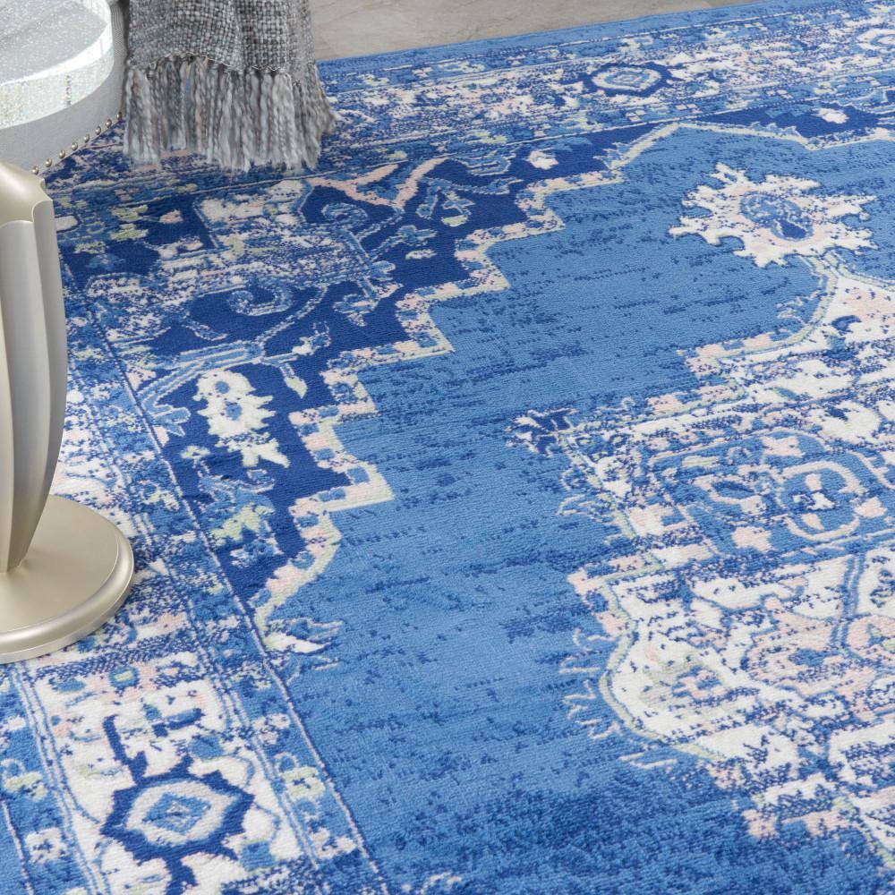 Navy Blue Floral Medallion 8' x 10' Synthetic Area Rug