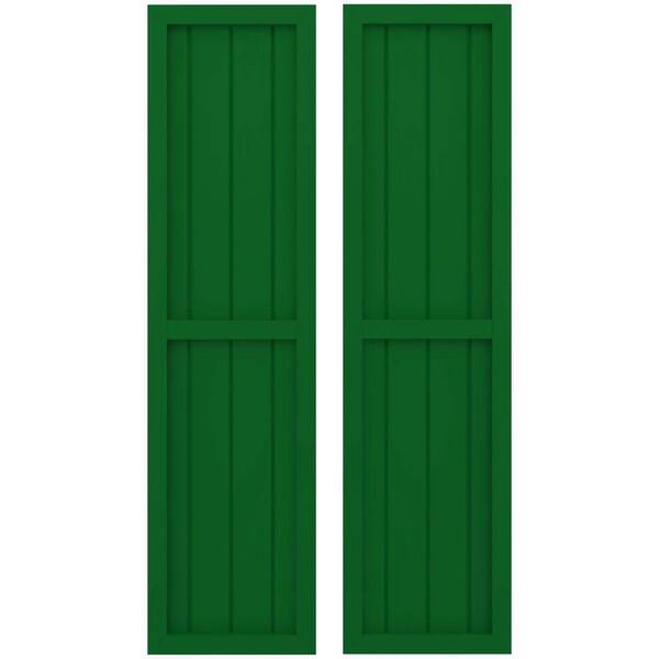 Ekena Millwork 14 in. W x 41 in. H Americraft 4-Board Exterior Real Wood 2 Equal Panel Framed Board and Batten Shutters Viridian Green
