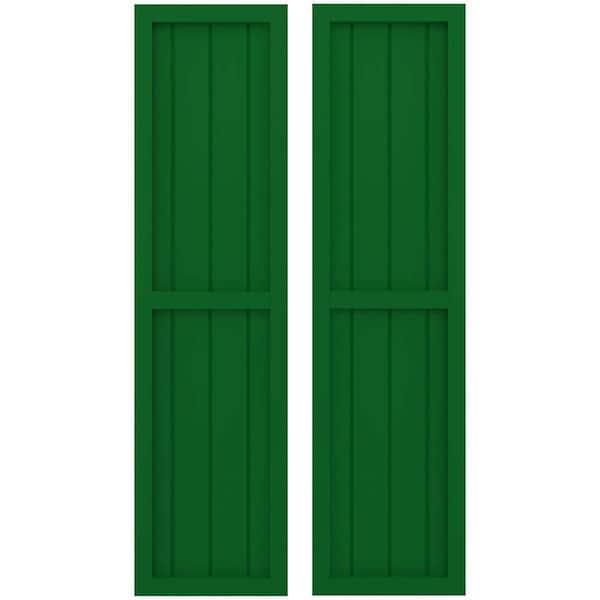 Ekena Millwork 14-in W x 57-in H Americraft 4 Board Exterior Real Wood Two Equal Panel Framed Board and Batten Shutters Viridian Green