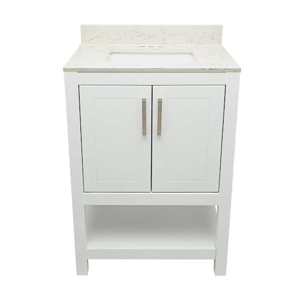 Ella Taos 25 in. W x 19. in D. x 36 in. H Bath Vanity in White with Quartz Stone Lyra White Top with White Basin