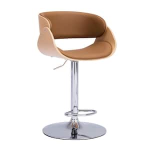 40.6 in. H Khaki Low Back Adjustable/Swivel Bar Stool, PU Leather Ecru Bent Wood Bar Chair