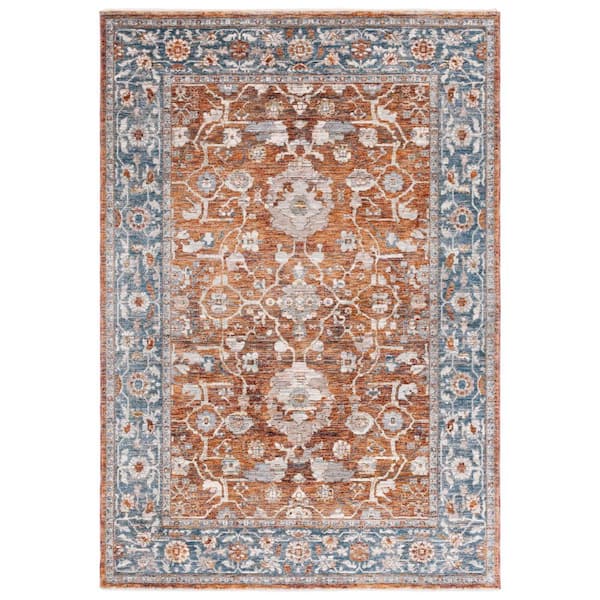 SAFAVIEH Heirloom 5 ft. x 8 ft. Rust/Blue Border Distressed Area Rug ...