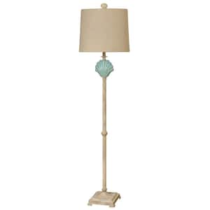 65 in. Light Blue Floor Lamp with Beige Hardback Fabric Shade