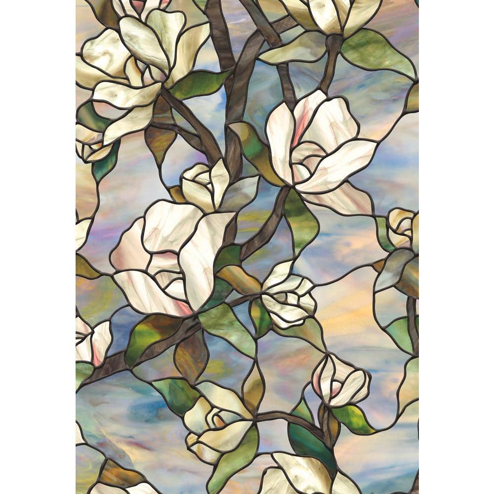 Star Magnolia Decorative Stained Glass Window Film, 24" x 24"