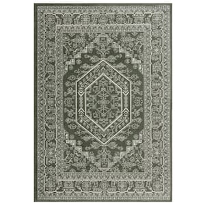 Adirondack Dark Green/Ivory 3 ft. x 5 ft. Border Medallion Area Rug