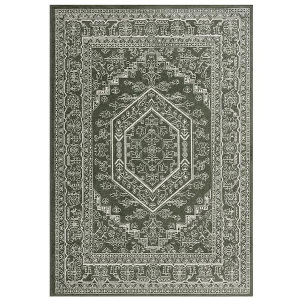SAFAVIEH Adirondack Dark Green/Ivory 5 ft. x 8 ft. Border Medallion Area Rug