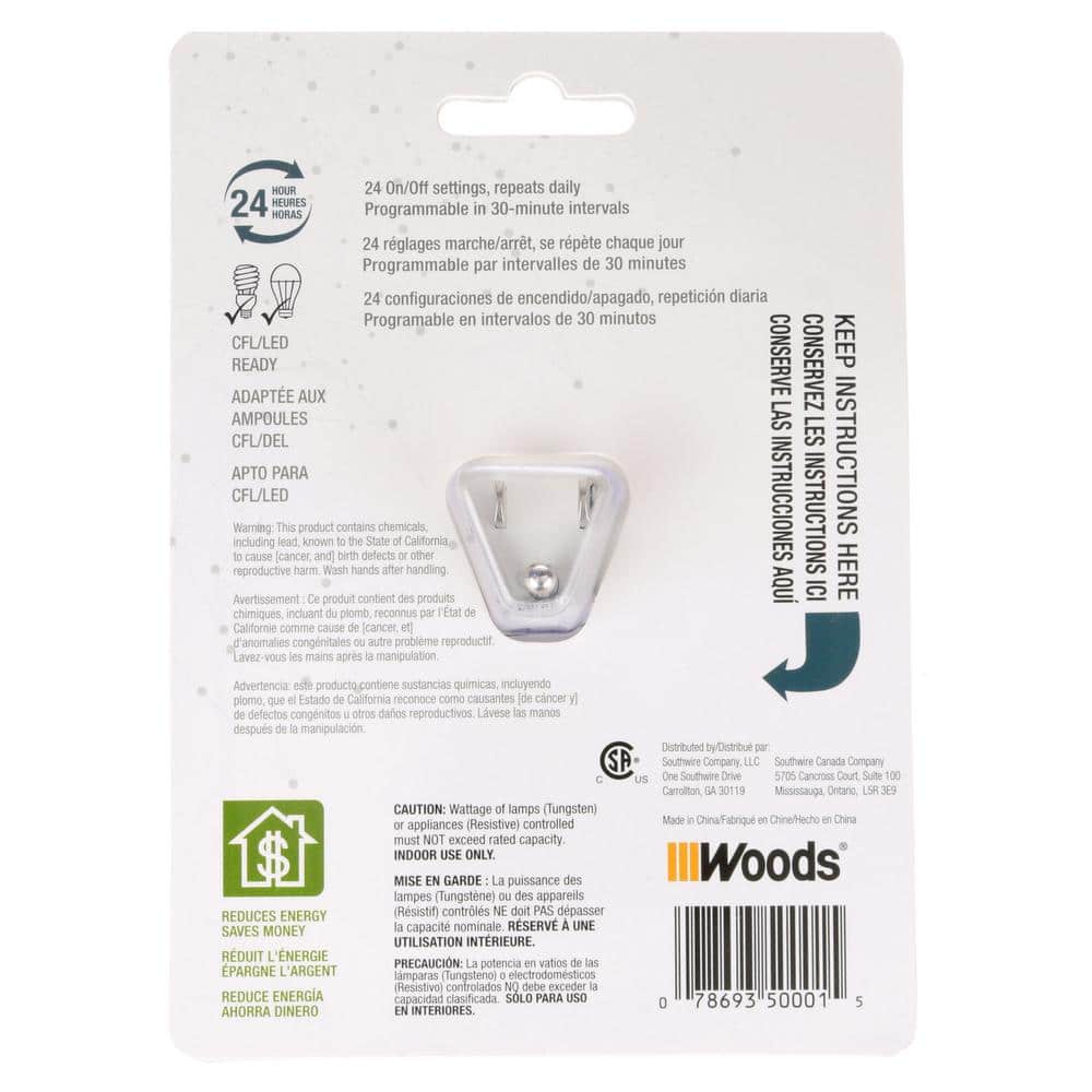White and Taupe Mechanical 24-Hour Timer for Indoor Lamps and Appliances