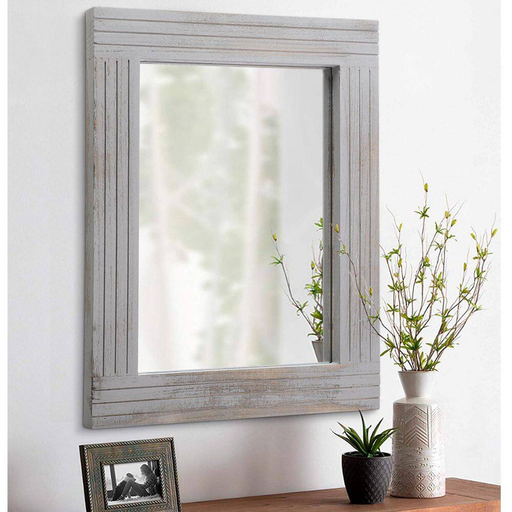 Rustic Gray 20 in x 16 in Retro Wooden Wall Mounted Mirrors Farmhouse Vanity Decorative Antique Hanging Mirror Large price history on PriceWatchPro