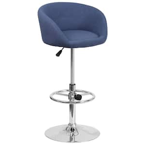 32 in. Adjustable Height Blue Cushioned Bar Stool