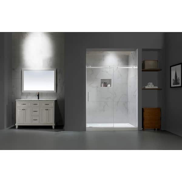 FELYL 60 in. W x 76 in. H Sliding Frameless Shower Door in Bright Chrome Finish with Clear Glass