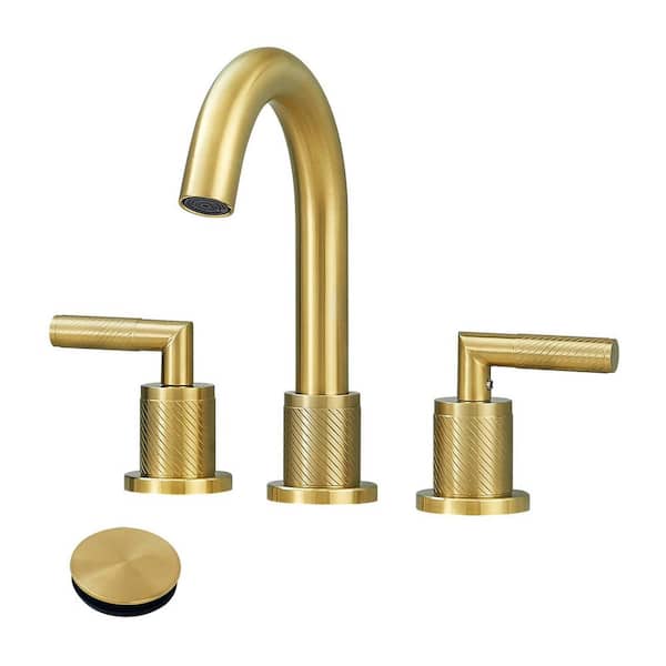 8 in. Widespread Double Handle Bathroom Faucet with Drain Kit Included in Brushed Gold