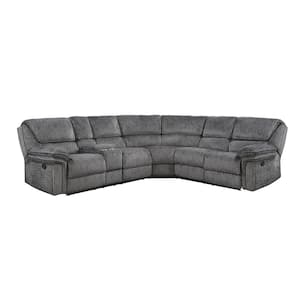 Greerman 117 in. Straight Arm 3-piece Microfiber Reclining Sectional Sofa in Gray with Left Console