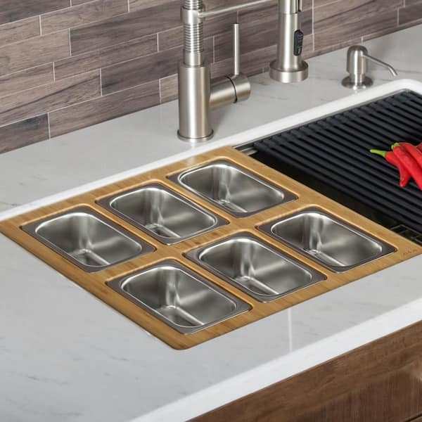 16.75 in. Workstation Kitchen Sink Composite Serving Board Set with Rectangular Stainless Steel Bowls