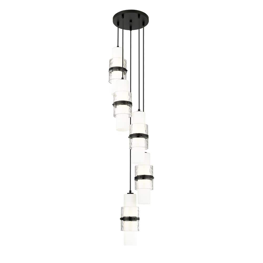 Matte Black 5-Light Spiral Chandelier with Glass Shades