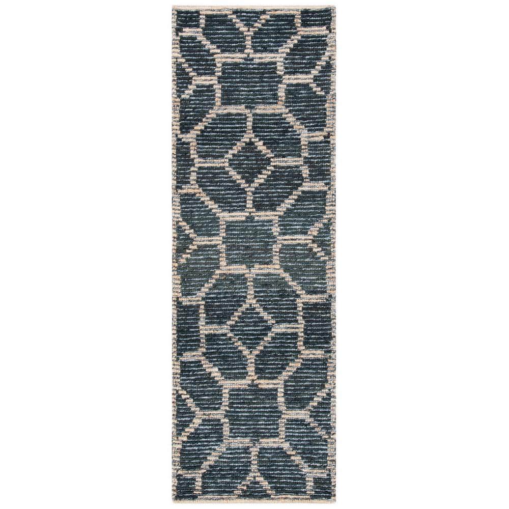 Beige and Charcoal Hand-Knotted Wool Runner Rug
