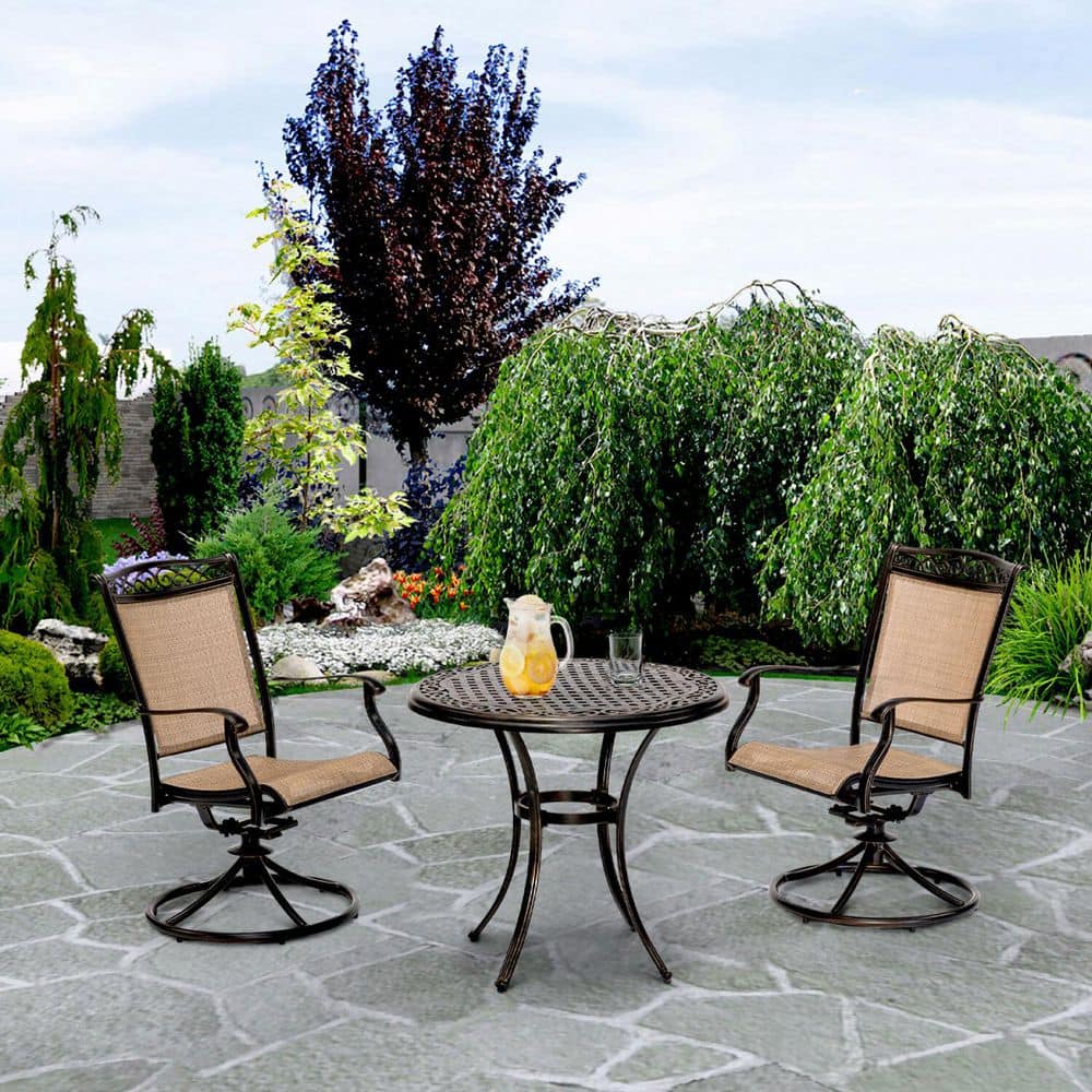 Golden-Bronze 3-Piece Bistro Set with Swivel Rockers and Cast-Top Table