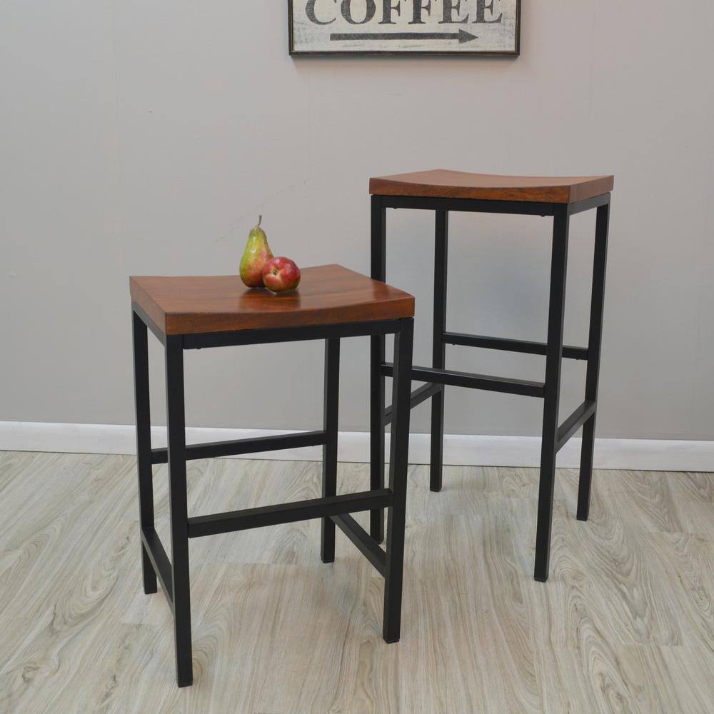 Rustic Farmhouse 24" Saddle Stool in Chestnut and Black