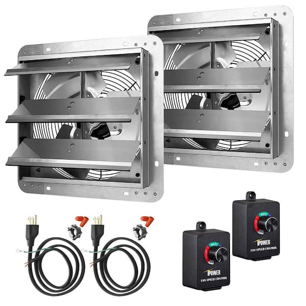 Tidoin 2-Pack 10 in. 3-Speed Silver Aluminum Indoor Wall Mount Fan Electric Attic Fan with Controller and Power Cord Kit