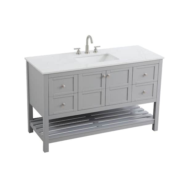 54 in. Single Sink Grey Bath Vanity with White Engineered Marble Top