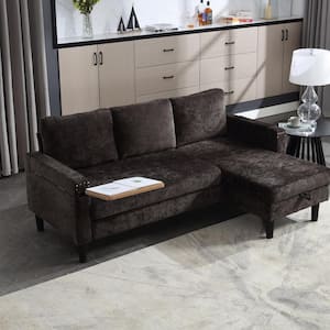 73 in. Modern Black Chenille Pull Out Sleeper Sectional Sofa Bed with Side Hidden Table and Storage Chaise