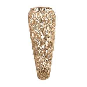 35 in. Gold Tall Art Deco Inspired Arched Aluminum Metal Geometric Decorative Vase