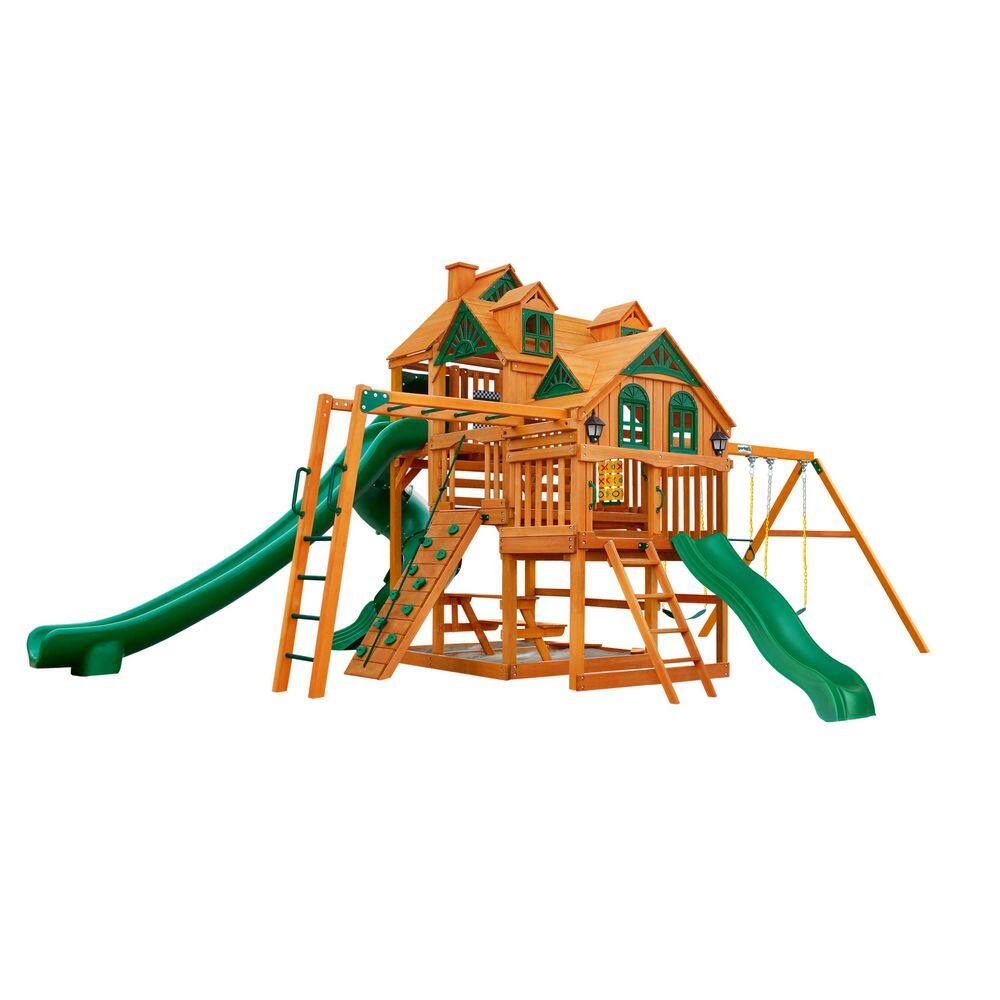 Pro Assembled Empire Wooden Outdoor Backyard Playset with Clatter Bridge, Tube Slide, and Rock Wall price history on PriceWatchPro