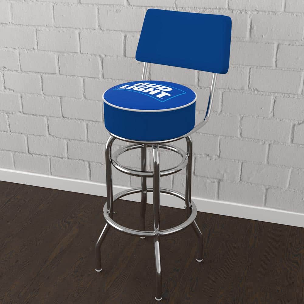 Bud Light Blue 31 in. Blue Low Black Metal Bar Stool with Vinyl Seat