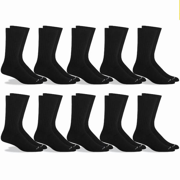 TUFF TREK Men 10-13 Black/Grey Cotton Blend Crew Work Sock (10-Pack)