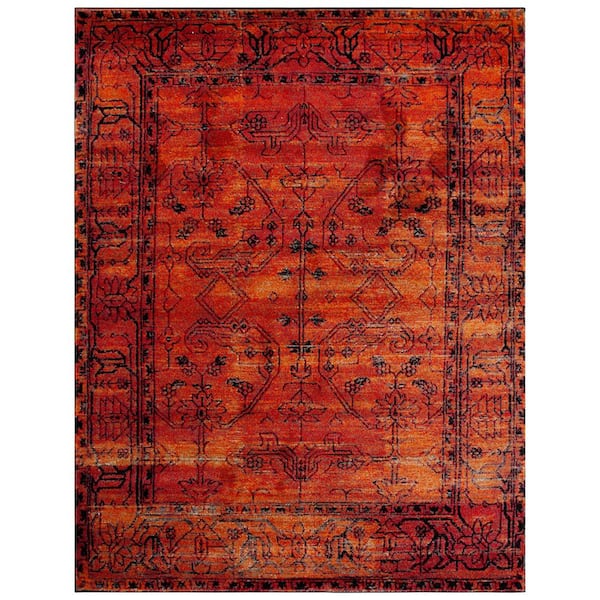 Vintage Hamadan 11 ft. x 15 ft. Orange Distressed Medallion Area Rug