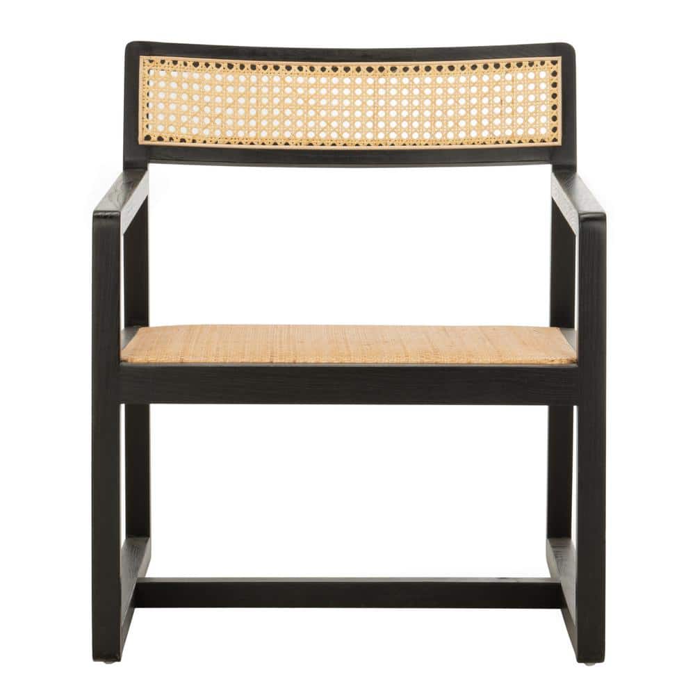 Black and Natural Wood Cane Accent Arm Chair
