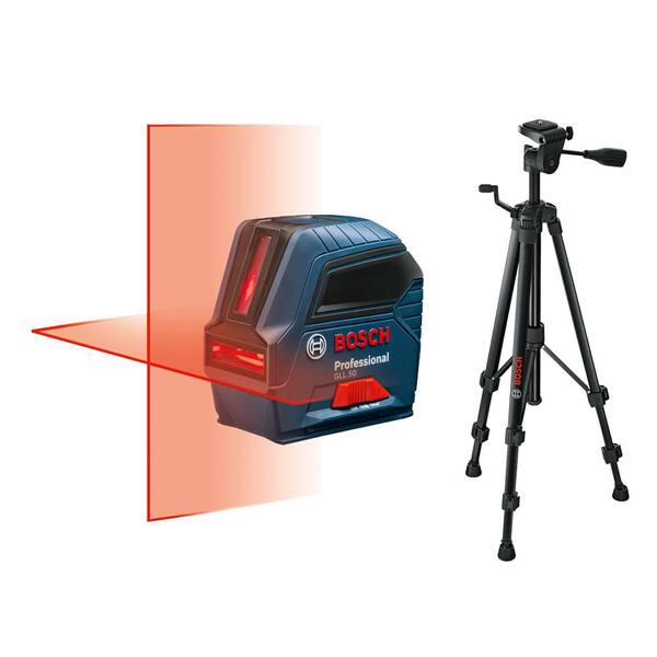 Bosch 50 ft. Cross Line Laser Level Self Leveling with L-Bracket Adjustable Mount and Compact Tripod with Extendable Height