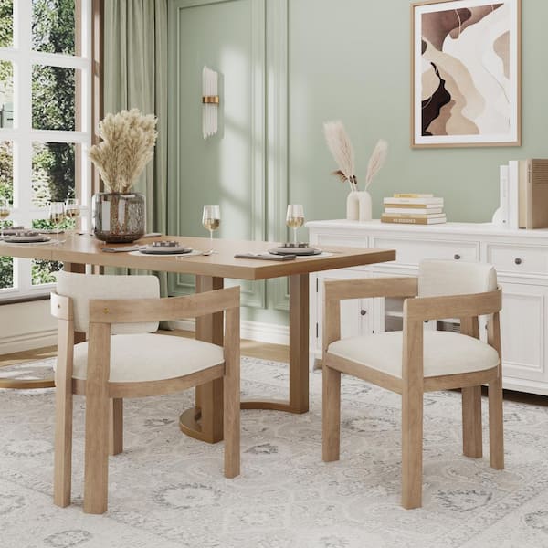 Rovelle Modern Upholstered Dining Chairs, Rubberwood, Beige Plus Natural Ash, (Set of 2)
