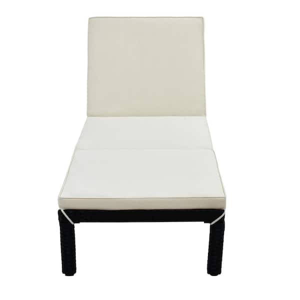 Unbranded Patio Wicker Outdoor Adjustable PE Rattan Chaise Lounge with Beige Cushion