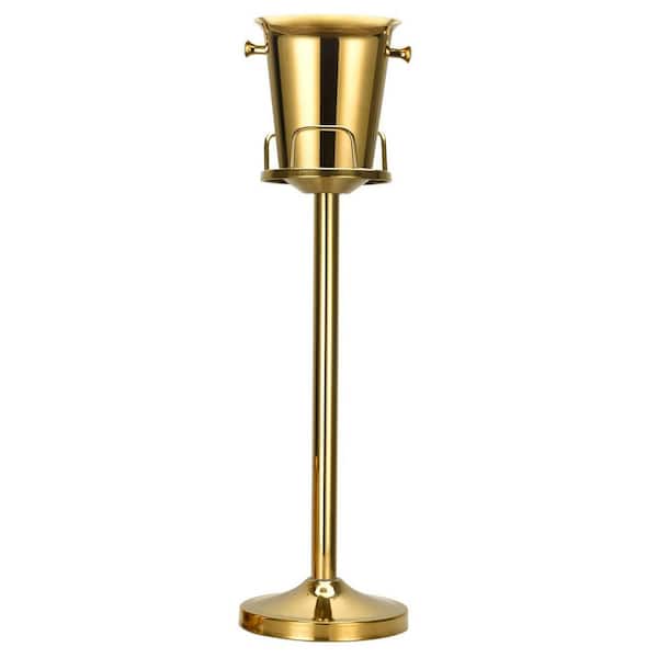 12.68 qt. Hammered Stainless Steel Champagne Bucket with Stand, 3 ft. Tall Ice Wine Chiller for Party Bar Home, Gold