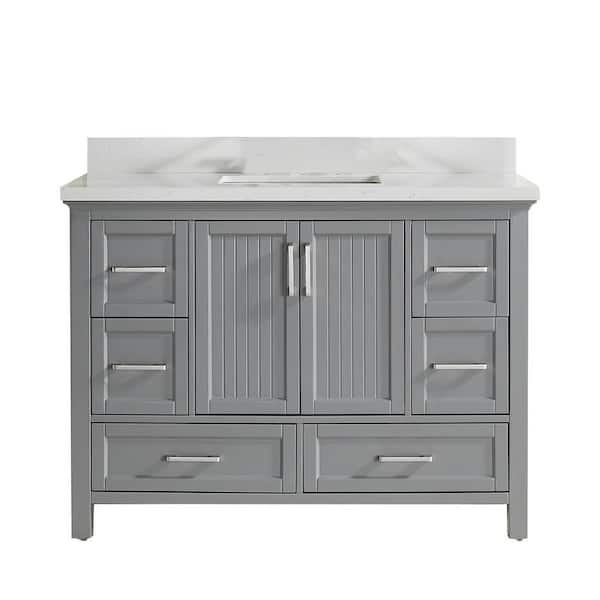 48 in. W x 22 in. D x 35 in. H Single Sink Bath Vanity in Gray with White Ceramic Top