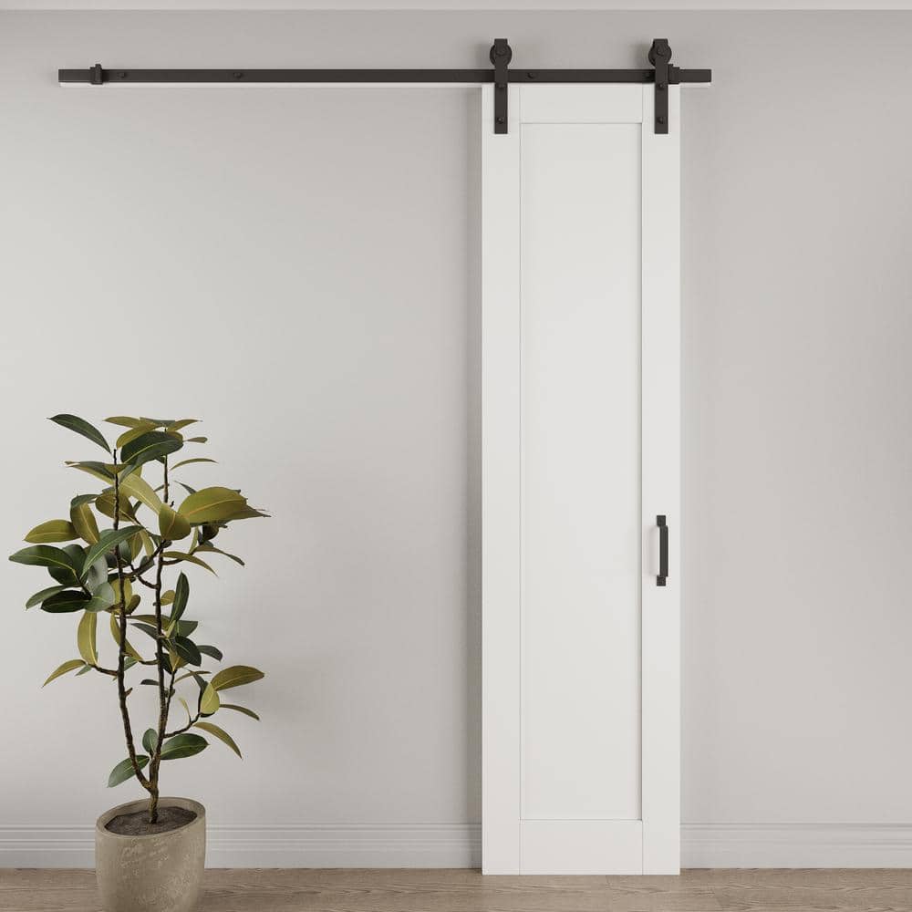96" White Primed MDF Sliding Barn Door with Black Hardware Kit