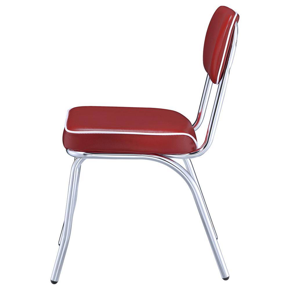 Retro Red Faux Leather Upholstered Side Chair with Chrome Metal Frame