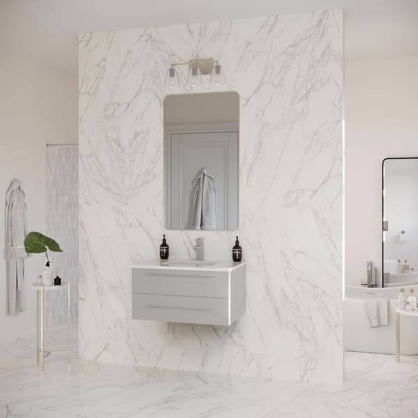 Lucera 30 in. Single Sink Wall Mount Floating Gray Bath Vanity with White Quartz Top and Undermount Ceramic Sink
