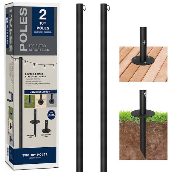 EXCELLO GLOBAL PRODUCTS Two 10 ft. String Light Poles, Black EGP