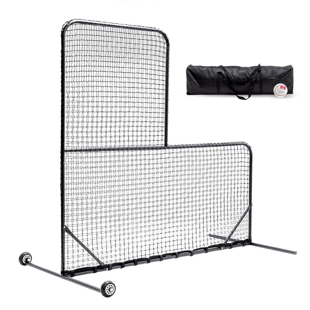 L-Shaped Baseball Net for Batting Cages Baseball Pitching Net with Wheels w