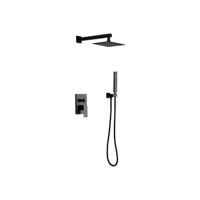 1-Spray Square Hand Shower and Showerhead from Wall Combo Kit with Slide Bar in Matte Black (Valve Included)