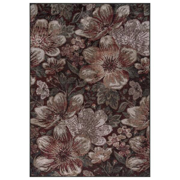 Botanical Bloom Coastal Machine Washable Polyester Non-Slip Backing 6 ft. x 9 ft. Red Area Rug
