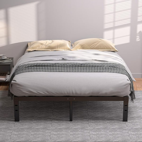 VECELO Full Bed Legs Black, Metal W, KHD-LT-F04 No Platform 54 in. Easy Spring The with Duty Assembly, Slat, Steel - Home 9 Depot Box Frames Heavy Needed