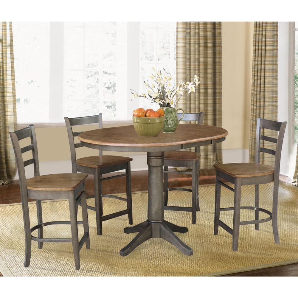 50.8" Round Extendable Wood Counter Height Table in Hickory