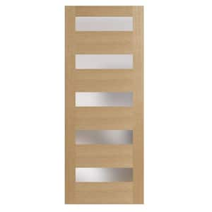 28 in. x 80 in. 5 Lite Satin Etch Glass White Oak Veneer Interior Door Slab