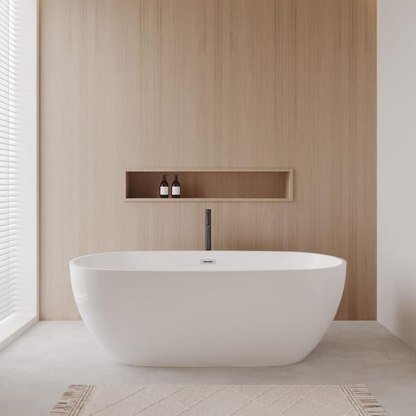 Wyndham Collection Juno 71 in. Acrylic Flatbottom Bathtub in White with Polished Chrome Trim and Matte Black Faucet