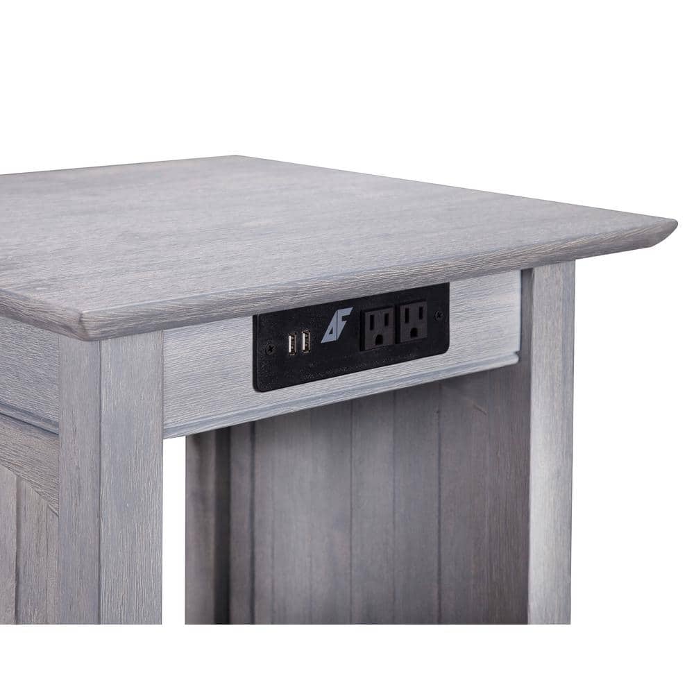 Driftwood Grey Eco-Friendly Hardwood End Table with Charging Station