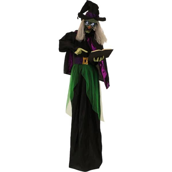 Haunted Hill Farm 72 in. Battery Operated Poseable Standing Witch with White LED Eyes Halloween Prop