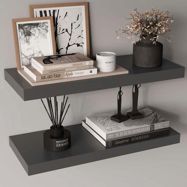 31.5 in. W x 9.8 in. D Floating Wall Shelves Set - 2, Storage Shelves, Modern Home Decorative Wall Shelves, Gray