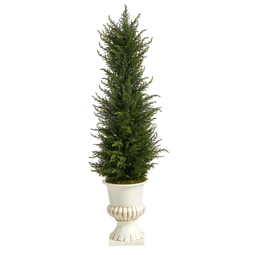 Nearly Natural 39 in. Indoor/Outdoor Cypress Artificial Tree in White ...